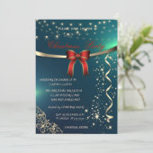 Red Bow, Confetti, Green Company Weihnachtsgebäck Einladung (Stehend Vorderseite)