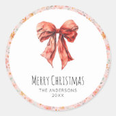 Red Bow Coquette Elegante Runder Aufkleber (Vorderseite)