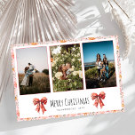 Red Bow Coquette Floral Weihnachts-Collage Feiertagskarte<br><div class="desc">Moderner und minimalistischer roter Bogen und Blumenthema elegant Weihnachten und Feiertag Thema.</div>