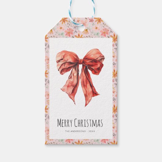 Red Bow Coquette Minimalistisch Weihnachten Geschenkanhänger (Vorderseite)
