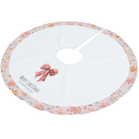 Red Bow Coquette Modernes Blumenfestival Polyester Weihnachtsbaumdecke (Schrägansicht)