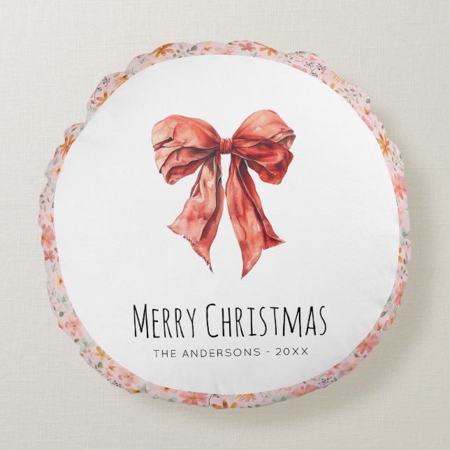 Red Bow Coquette Modernes Blumenfestival Rundes Kissen (Vorderseite)