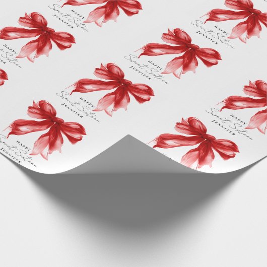 Red Bow Coquette Script Sweet 16 Party Geschenkpapier (Ecke)