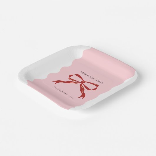 Red Bow Coquette Squiggly Borders Christmas Pappteller (Gewinkelt)