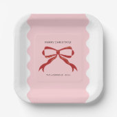 Red Bow Coquette Squiggly Borders Christmas Pappteller (Vorderseite)