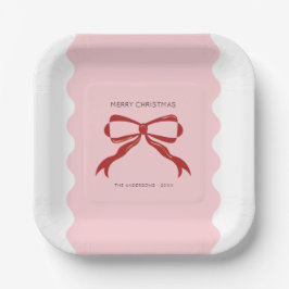 Red Bow Coquette Squiggly Borders Christmas Pappteller