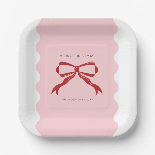 Red Bow Coquette Squiggly Borders Christmas Pappteller (Vorderseite)