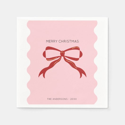 Red Bow Coquette Squiggly Borders Christmas Serviette (Vorderseite)