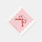 Red Bow Coquette Squiggly Borders Christmas Serviette (Ecke)