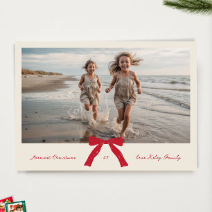 RED bow CREAM ink fröhlichste Weihnachtsstipps Fot Feiertagskarte
