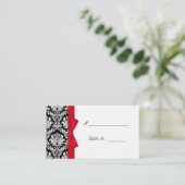Red Bow Damask Wedding Placecards Platzkarte (Stehend Vorderseite)