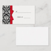 Red Bow Damask Wedding Placecards Platzkarte (Vorne/Hinten)