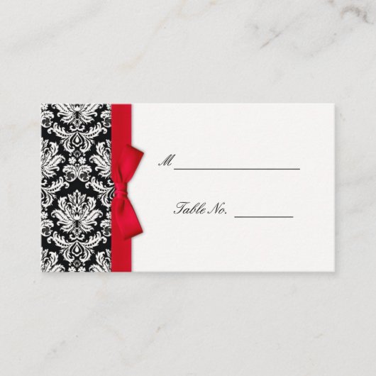 Red Bow Damask Wedding Placecards Platzkarte (Vorderseite)