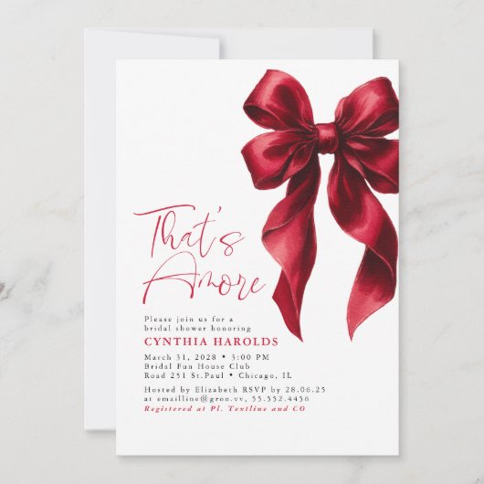 Red Bow, das ist eine weitere Bridal Dusche Einlad Einladung (Vorderseite)