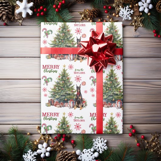 Red Bow Doberman Pinscher Dog Holiday Tree Geschenkpapier