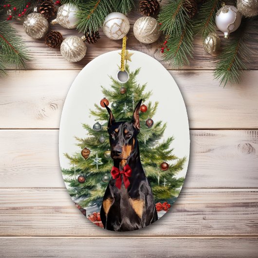Red Bow Doberman Pinscher Dog Weihnachten Keramik Ornament