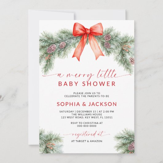 Red Bow eine lustige kleine Babydusche Einladung (Vorderseite)