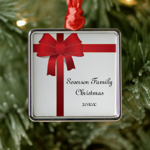 Red Bow Familie Weihnachten Silbernes Ornament