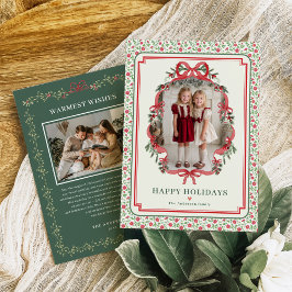 Red Bow Farmhouse Charm Christmas Photo Feiertagskarte