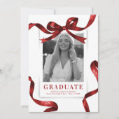 Red Bow Foto Graduation Party Einladung (Vorderseite)