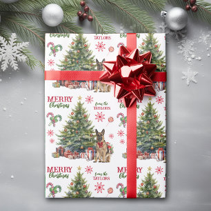 Red Bow German Shepherd Dog Holiday Tree Geschenkpapier