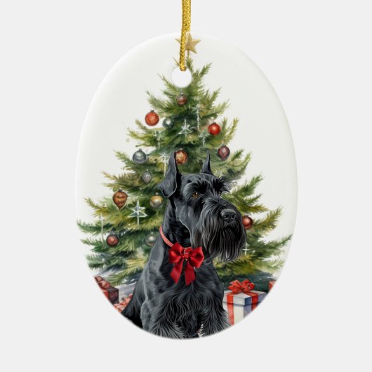 Red Bow Giant Schnauzer Dog Weihnachten Keramik Ornament (Vorne)
