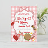 Red Bow Gingham  Babyq baby shower invitation Einladung (Stehend Vorderseite)