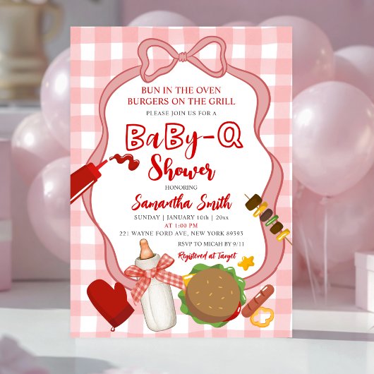 Red Bow Gingham  Babyq baby shower invitation Einladung