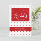 Red Bow Girl Birthday Party Einladung (Stehend Vorderseite)