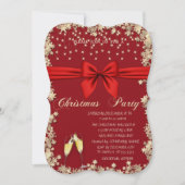 Red Bow, Glass, Stars Red Company Weihnachts-Party Einladung (Vorderseite)
