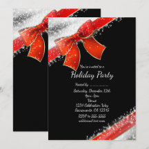 Red Bow & Glitzern Chic Black Holiday Einladungen