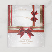 Red Bow Gold White Sparkle Weihnachtsfeier Platzkarte (Außenseite Aufgefaltet)