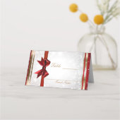 Red Bow Gold White Sparkle Weihnachtsfeier Platzkarte (Rückseite)