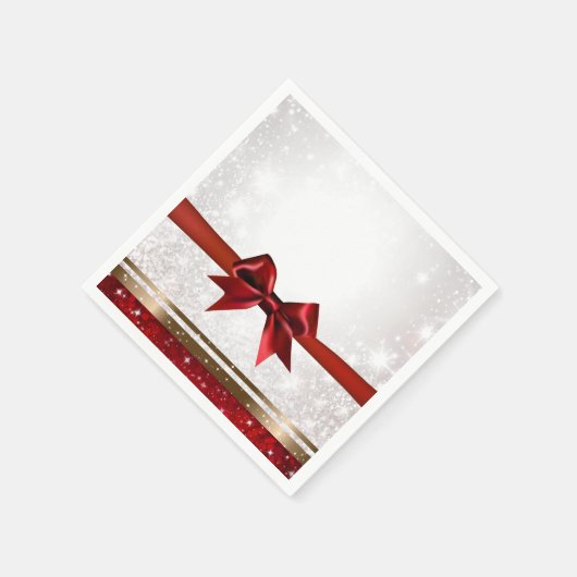 Red Bow & Gold White Sparkone Serviette (Ecke)