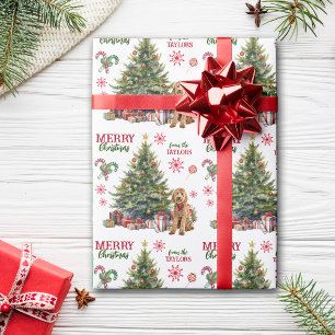 Red Bow Goldendoodle Dog Holiday Tree Geschenkpapier