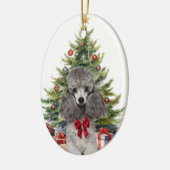 Red Bow Gray Miniature Poodle Dog Weihnachten Keramik Ornament (Links)
