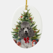 Red Bow Gray Miniature Poodle Dog Weihnachten Keramik Ornament (Vorne)