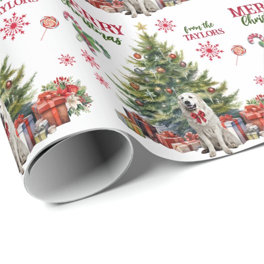 Red Bow Great Pyrenäen Dog Holiday Tree Geschenkpapier (Rolleneckpunkt)