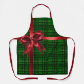 Red Bow Green Gingham Karierte Weihnachtsgeschenk Schürze (Vorderseite)