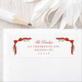 Red Bow Greenery Weihnachtsfeiertag Rücksendeadres (Insitu)