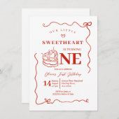 Red Bow Handgezeichnet Little Sweetheart Turning O Einladung (Vorne/Hinten)