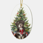 Red Bow Havanese Dog Christmas Keramik Ornament (Links)