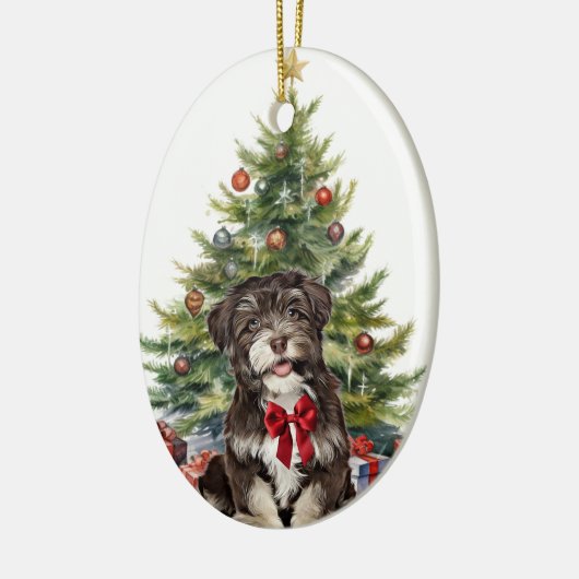 Red Bow Havanese Dog Christmas Keramik Ornament (Links)