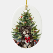 Red Bow Havanese Dog Christmas Keramik Ornament (Vorne)