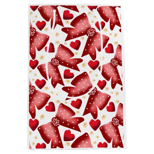 Red  Bow Heart Seamless Pattern Cute  Mittlere Geschenktüte (Vorderseite)