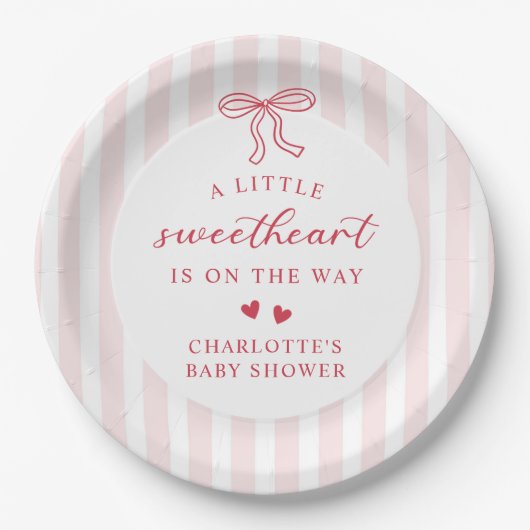 Red Bow Hearts Valentines Baby Shower Pappteller (Vorderseite)
