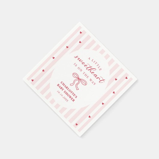 Red Bow Hearts Valentines Baby Shower Serviette (Ecke)