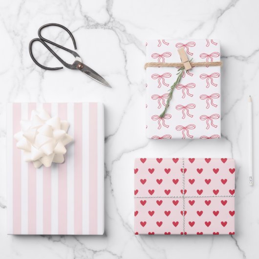 Red Bow Hearts Valentine's Day Gifts Geschenkpapier Set (Vorderseite)