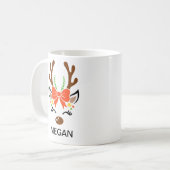 Red Bow Holiday Antlers Reindeer Face Kaffeetasse (Vorderseite Links)