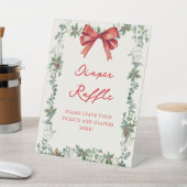 Red Bow Holiday Baby Shower Diaper Raffle Sockelschild (In SItu)